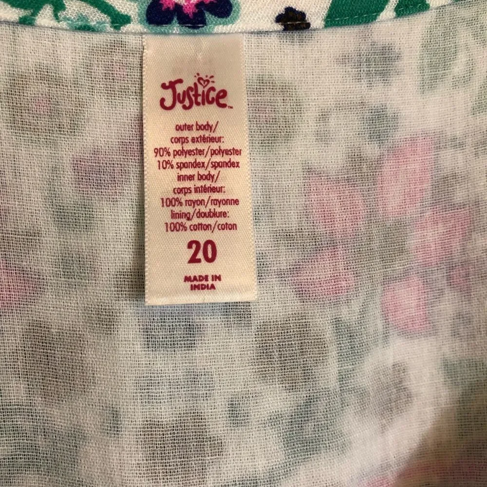 Justice for girls flower boho flowy summer dress, size 20